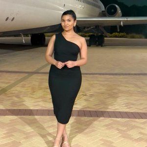 Dres the Population One Shoulder Black Dress